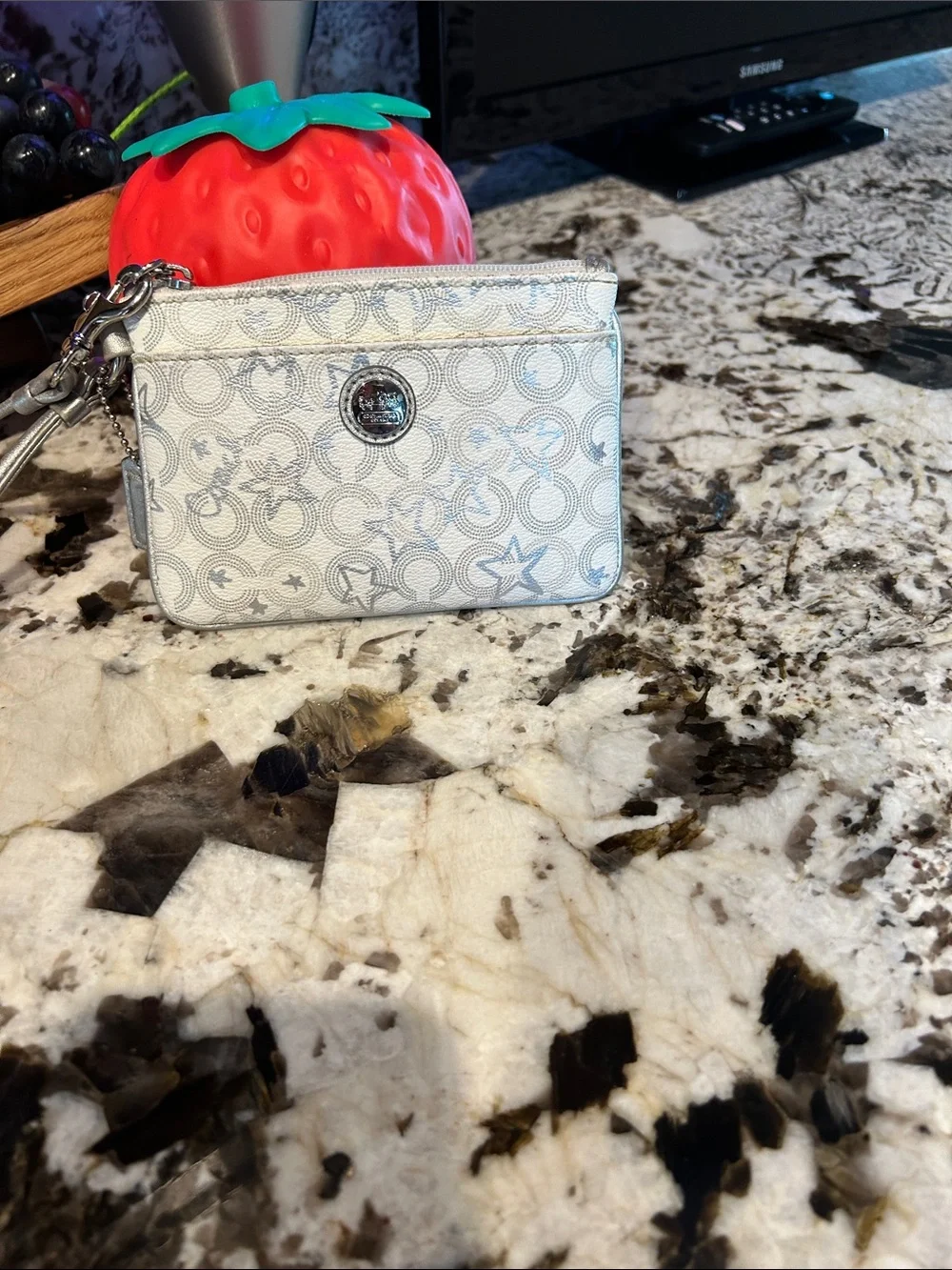 Coach Silver-Accented White Signature Wristlet
